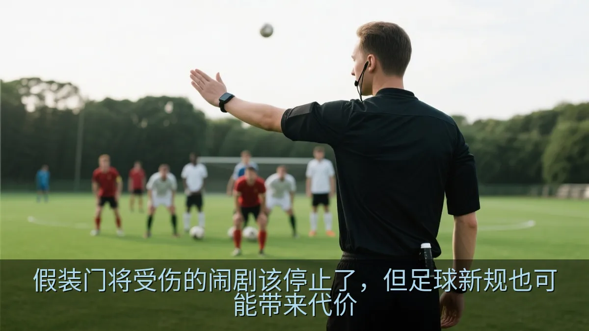 裁判在足球场上示意比赛恢复